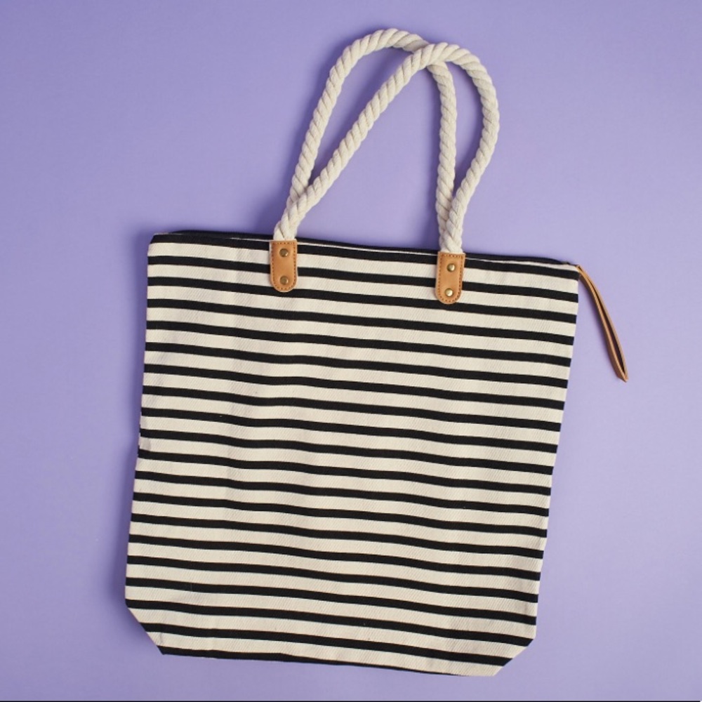 Summer & Rose Striped Tote Bag Black White Stripes